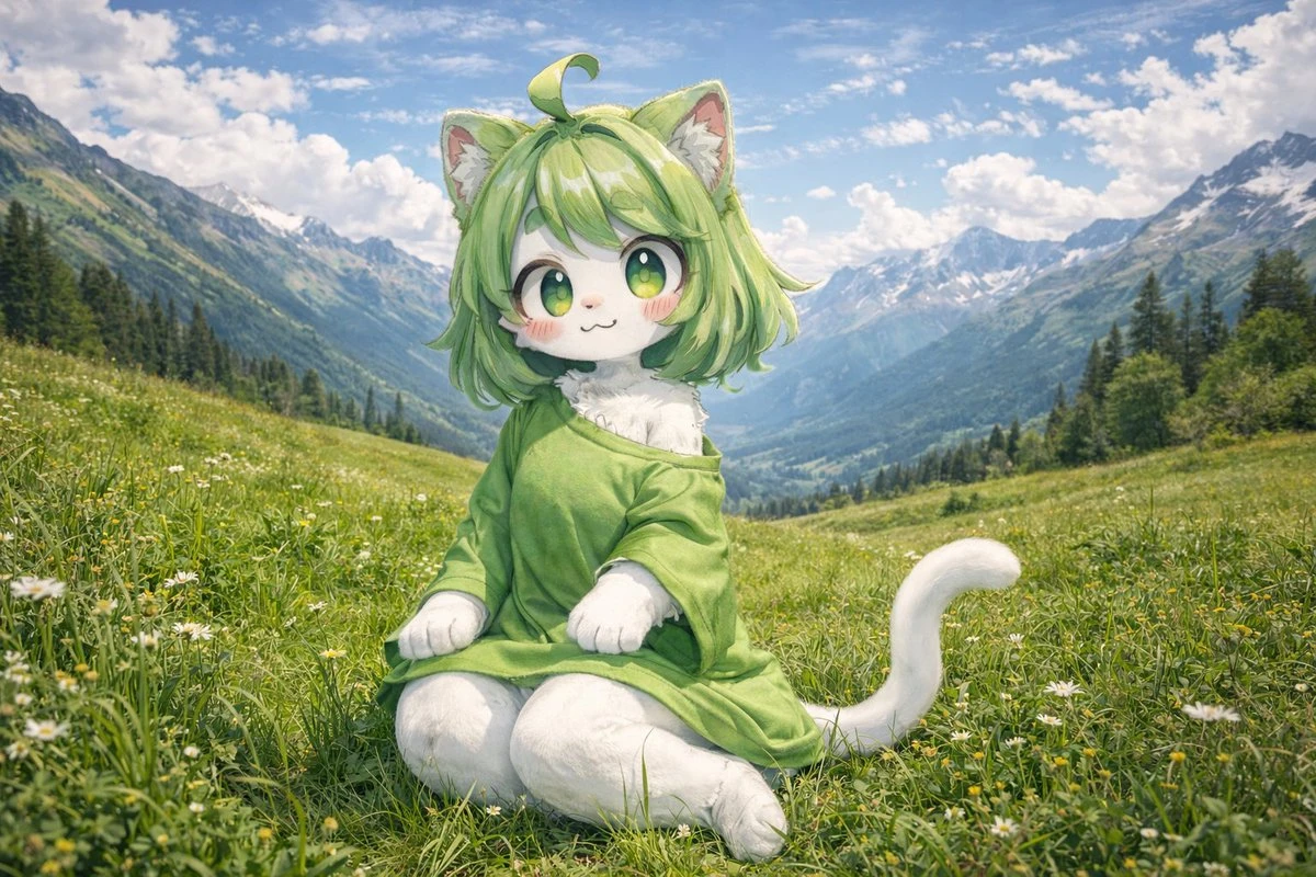 绿发猫娘在阿尔卑斯山