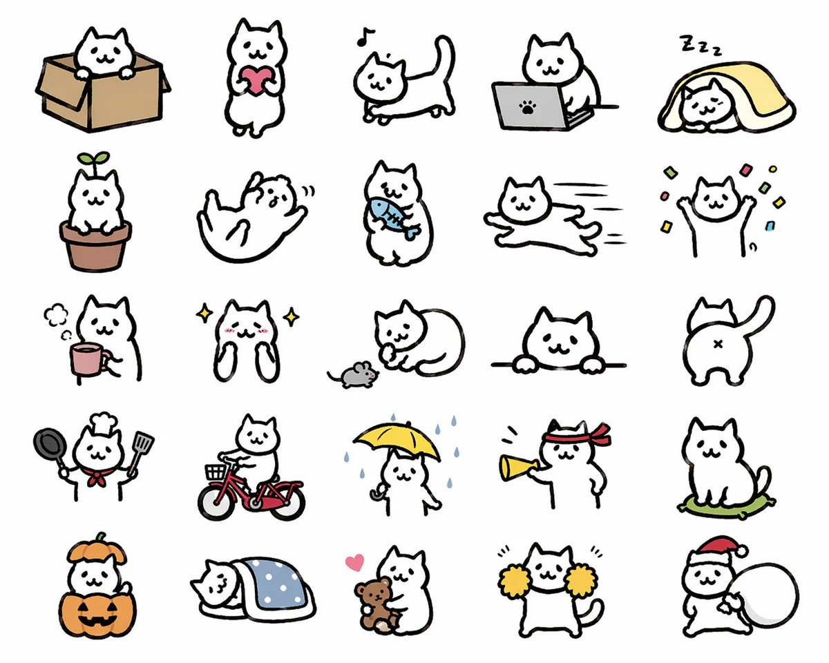 可爱猫咪贴纸插画