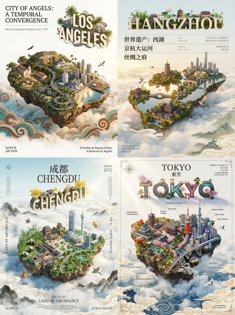 城市浮岛艺术海报