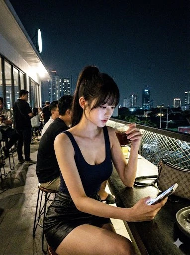 夜景咖啡馆 candid 手机抓拍真人复刻