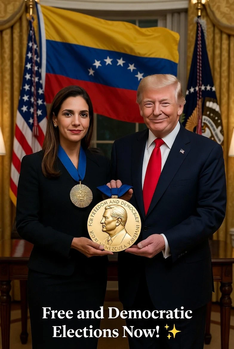 马查多向特朗普授予诺贝尔和平奖 medal