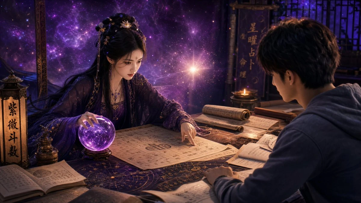 东方占卜师为现代男子算命