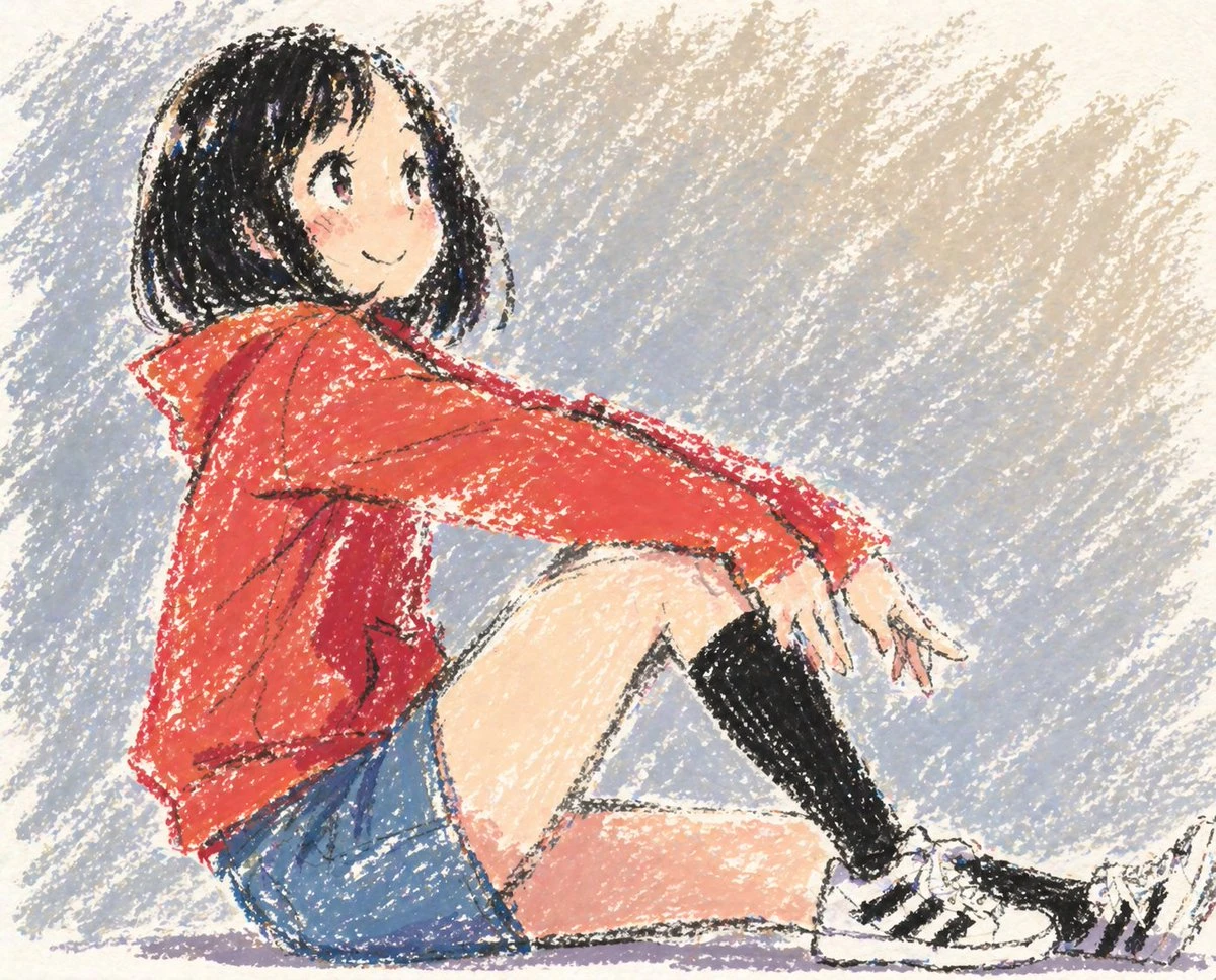 手绘油画棒风格动漫少女插画