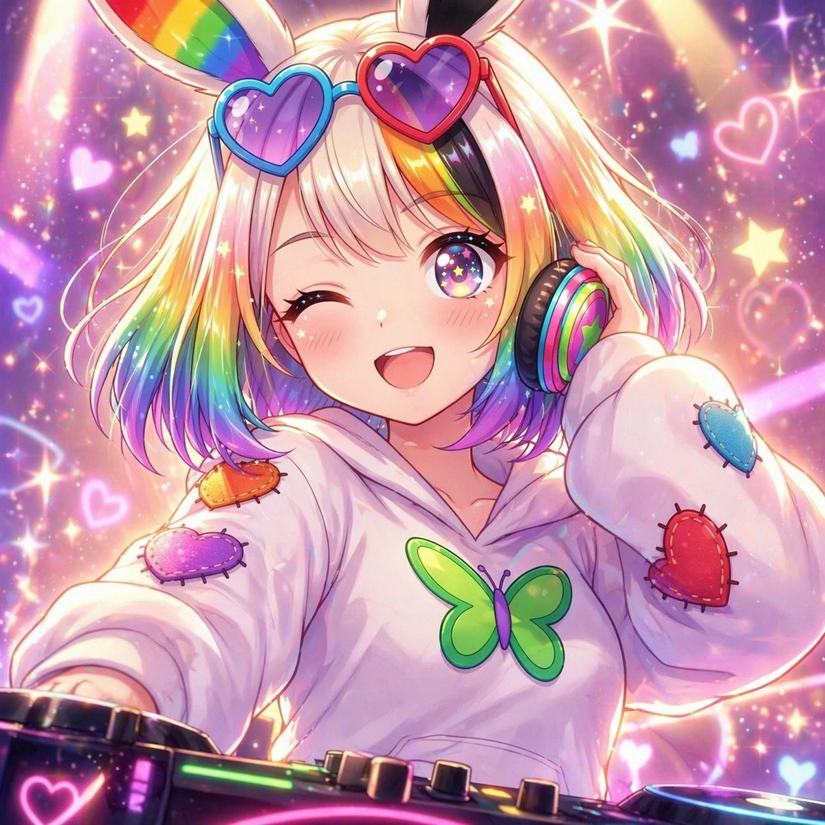 彩虹兔耳DJ女孩
