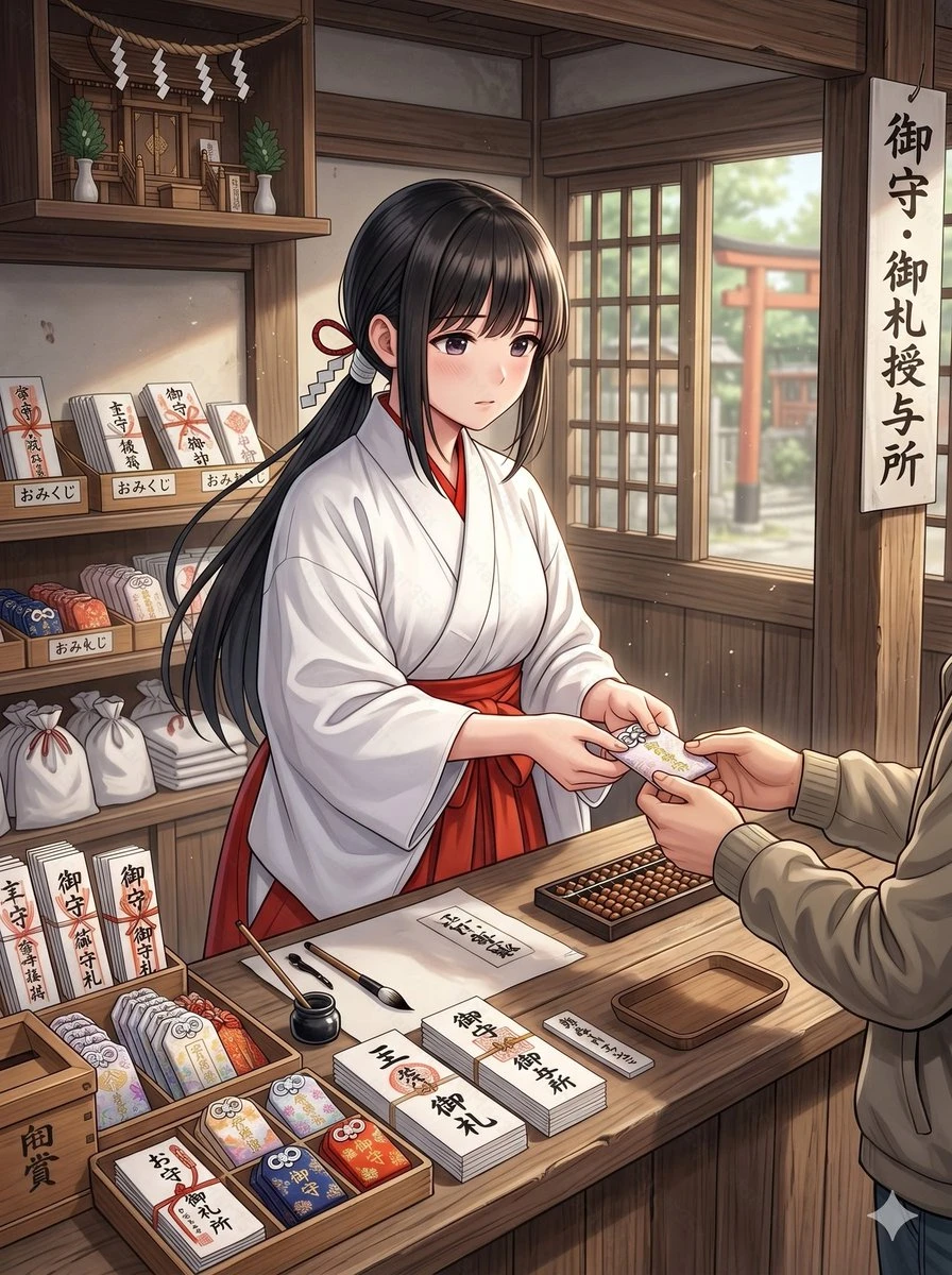 神社巫女售卖护身符