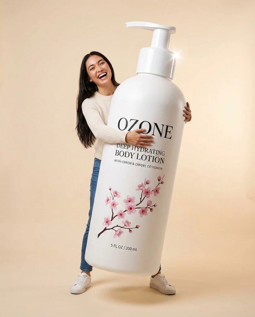 巨型身体乳广告:欢乐拥抱,樱花点缀