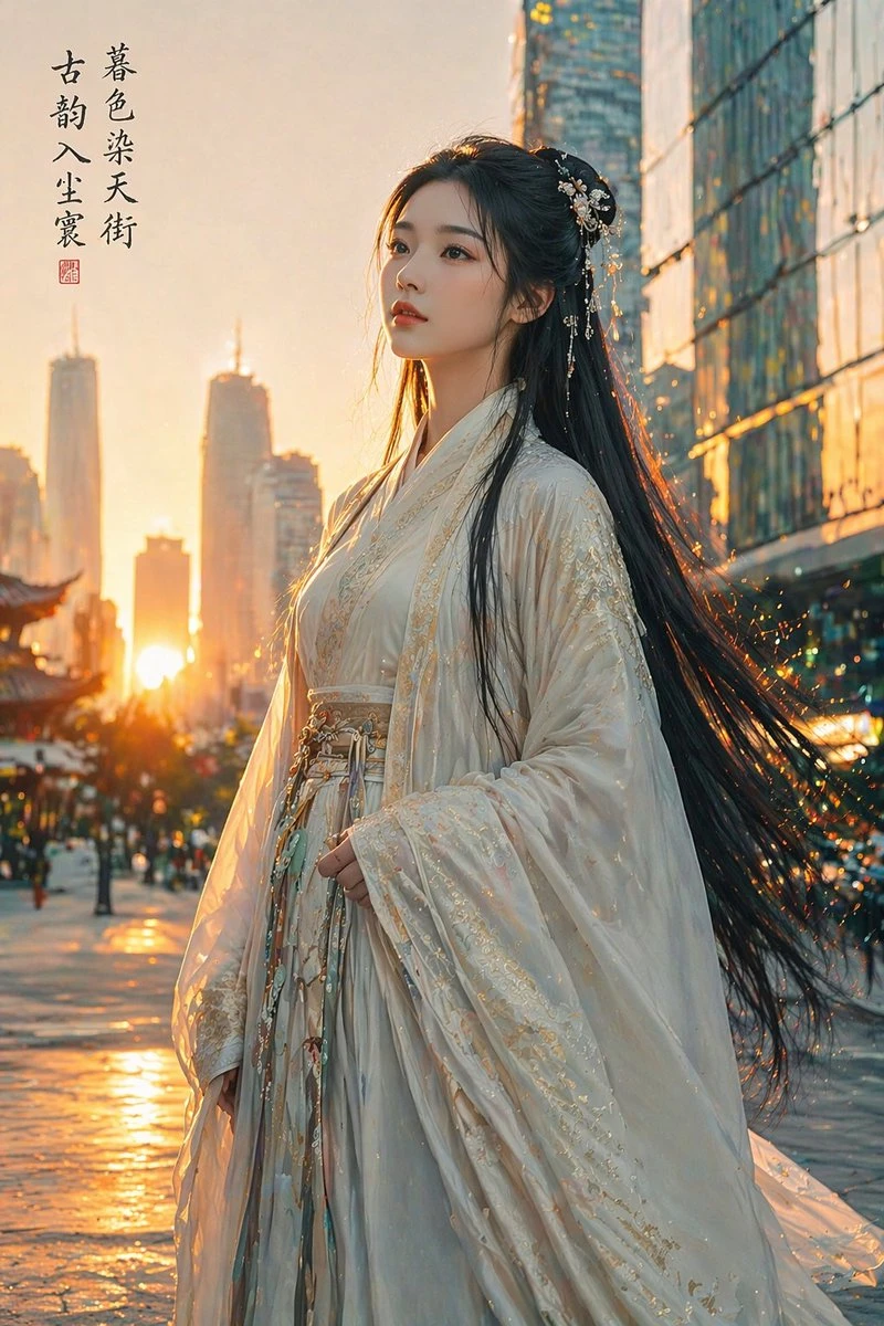 古风佳人与现代都市的时空对话