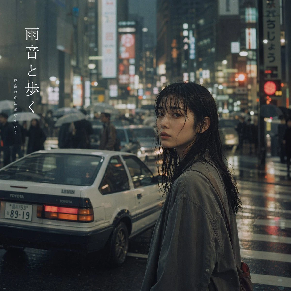 雨夜东京街头忧郁女子电影感摄影