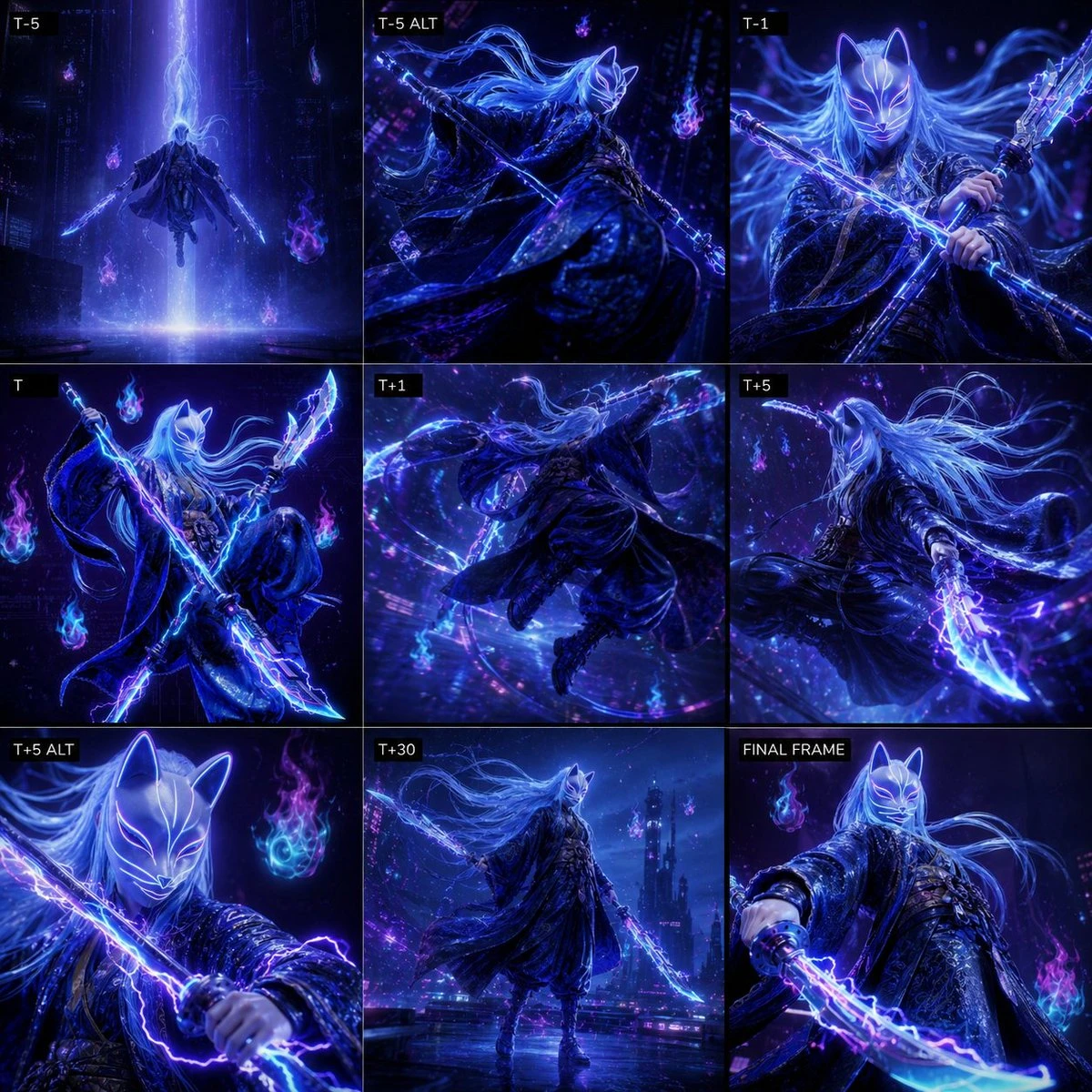赛博朋克狐面武士动画分镜
