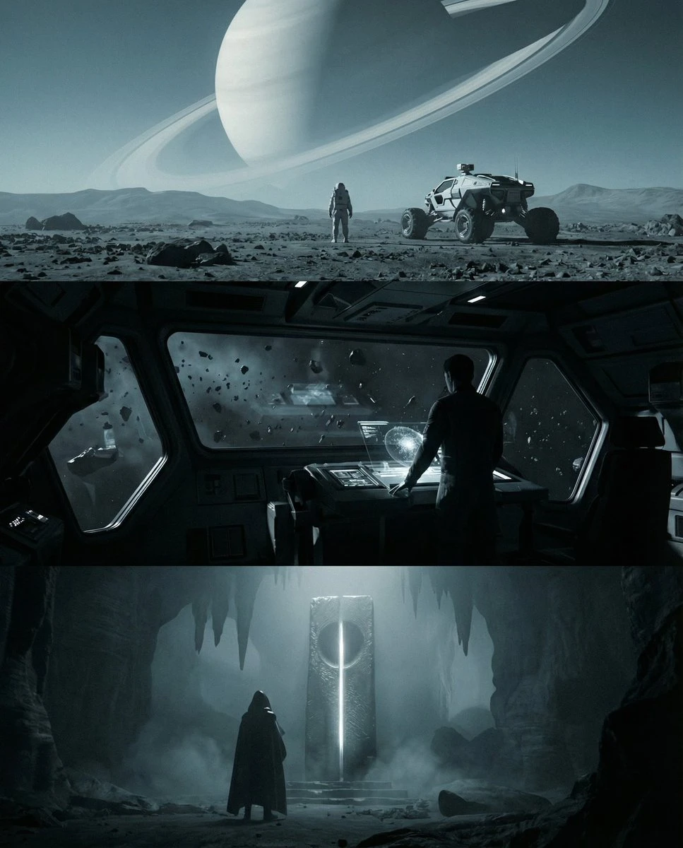 科幻三联画:星际探索与未来都市