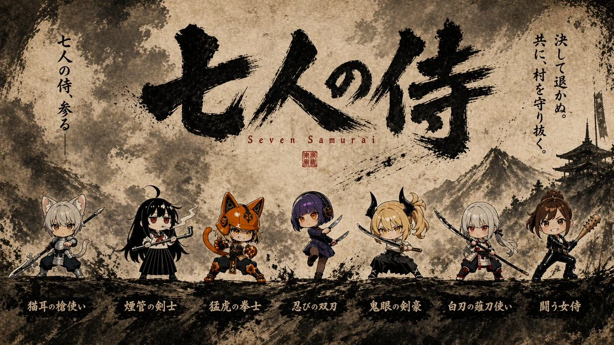 七位Q版武士海报设计