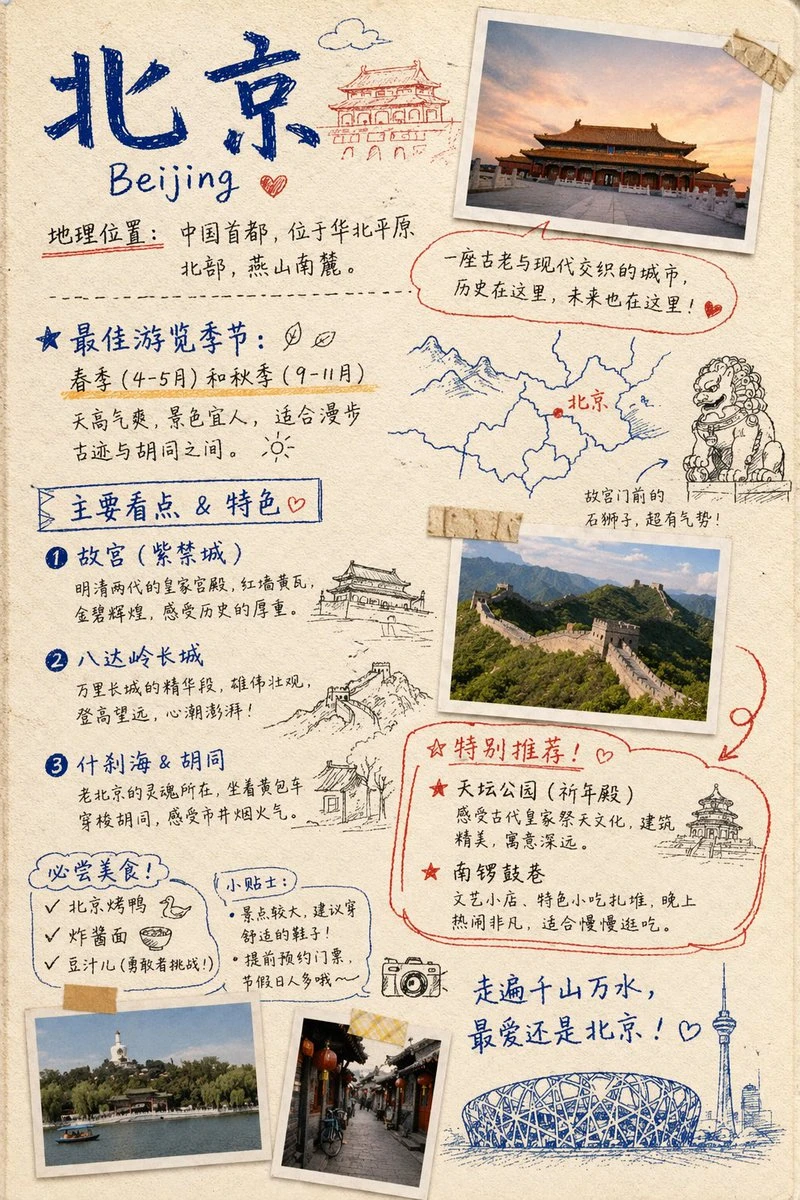 北京手绘旅行手帐模板