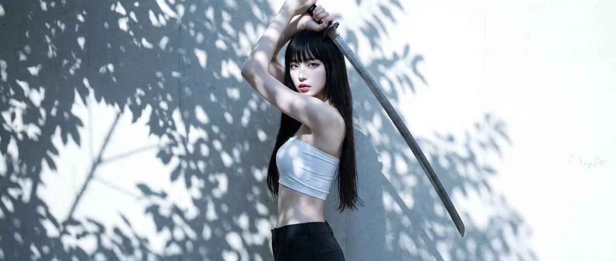 冷光下的武士少女:光影交错中的静谧力量