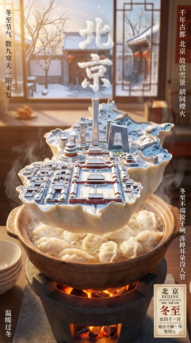 冬至美食城市微景观海报